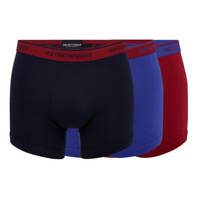 Emporio Armani Pack of three navy cotton stretch trunks